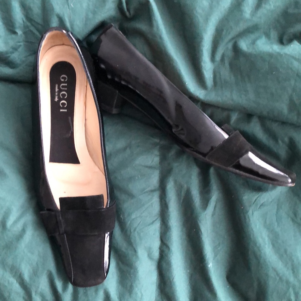Vintage GUCCI Patent Leather with Suede Combo Loafers size 7.5 7 1/2